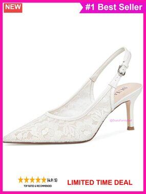 Lace Mesh Kitten Heel Slingback Pointed Toe Wedding Pumps